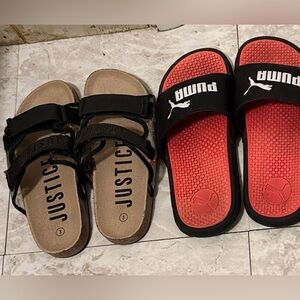 2 Pairs of Girls Size 3 Sandals- Justice & Puma